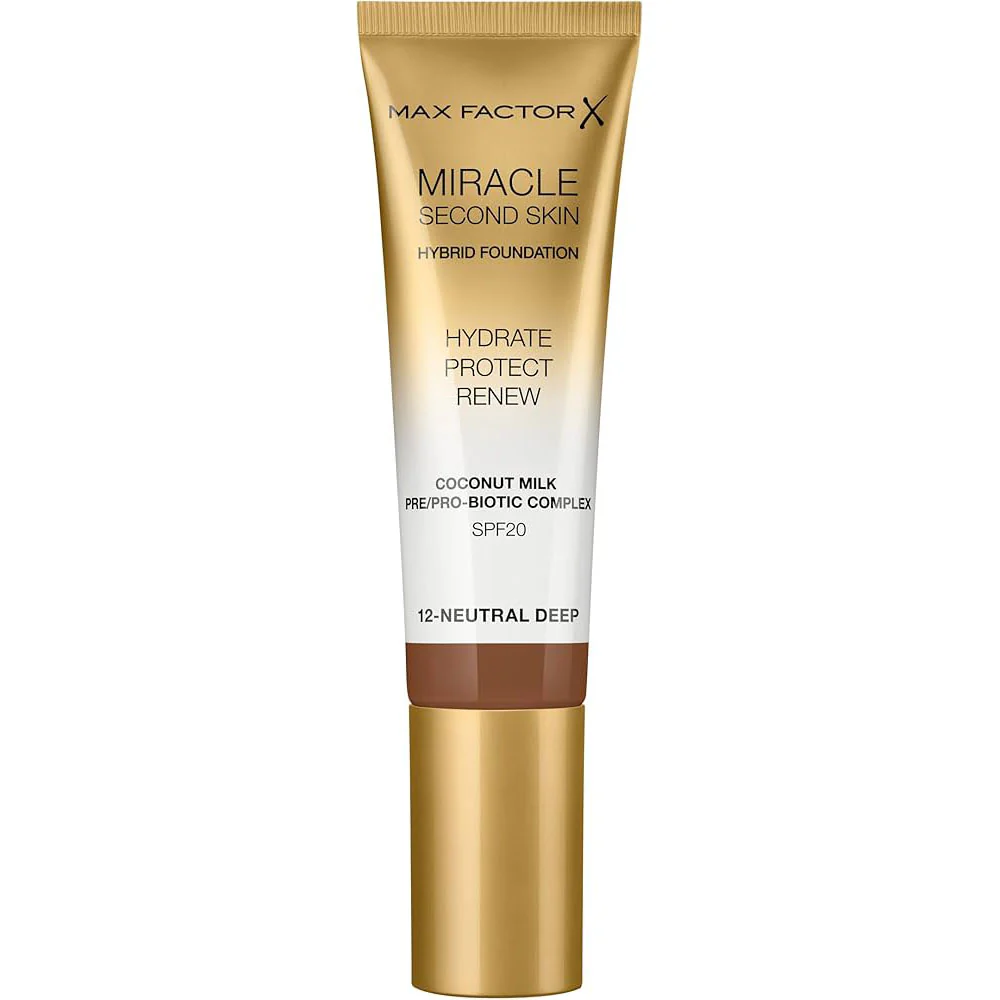 Max Factor Miracle Second Skin Hydrating Foundation 12 Neutral Deep